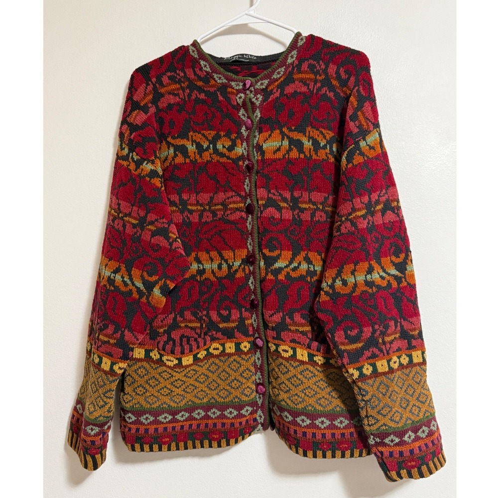 Maggie White Made in England Women's Large Wool/Cotton Cardigan Multicolor